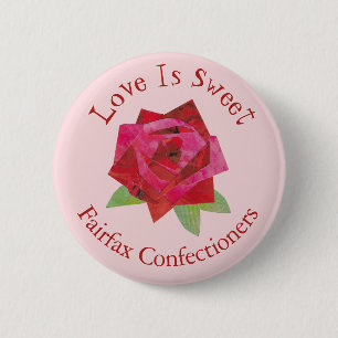 Retro Valentijnsdag Red Rose Bloemist Boutique Ronde Button 5,7 Cm