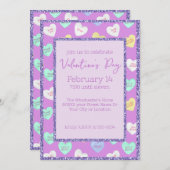 Retro Valentijnsdag Snoep Harten op Paarse Kaart (Voorkant / Achterkant)