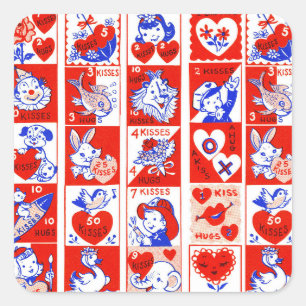 Retro Valentijnsdag stempelpatroon uit de jaren 50 Vierkante Sticker