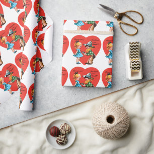 Retro Valentijnsdag, Vintage Cowboy met Meisje Cadeaupapier