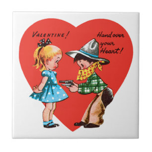 Retro Valentijnsdag, Vintage Cowboy met Meisje Tegeltje