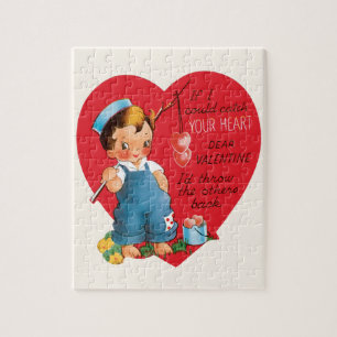 Retro Valentijnsdag, Vintage Jongen die Hartjes Vi Legpuzzel