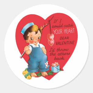 Retro Valentijnsdag, Vintage Jongen die Hartjes Vi Ronde Sticker