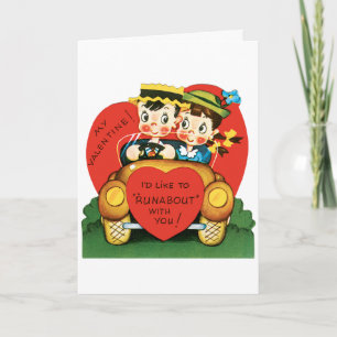 Retro Valentijnsdag, Vintage Jongen en Meisje in A Feestdagen Kaart
