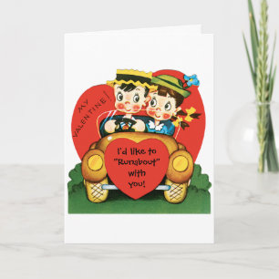 Retro Valentijnsdag, Vintage Jongen en Meisje in A Feestdagen Kaart