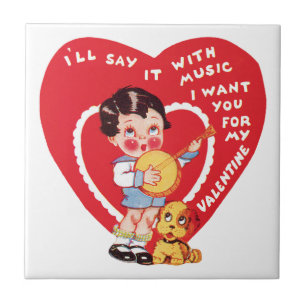 Retro Valentijnsdag, Vintage jongensmuziek Banjo Tegeltje
