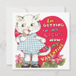 Retro Valentijnsdag Vintage Kat eet ijs Feestdagenkaart