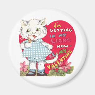 Retro Valentijnsdag Vintage Kat eet Ijs Magneet