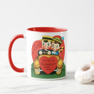 Retro Valentijnsdag, Vintage meisje en jongen in a Mok