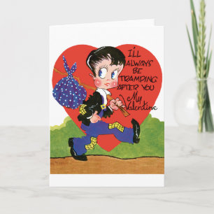 Retro Valentijnsdag, Vintage Zwerfjongen Hart Feestdagen Kaart