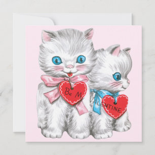 Retro Valentijnsdagkatten, Vintage Fluffy Kittens Feestdagenkaart