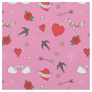 Retro Valentijnse Leuk Patroon op Roze Stof