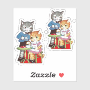 Retro Valentijnske Kittens Sticker