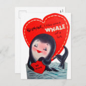Retro Valentine baleine Vacances carte postale mig (Devant / Derrière)