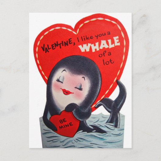 Retro Valentine baleine Vacances carte postale mig (Devant)