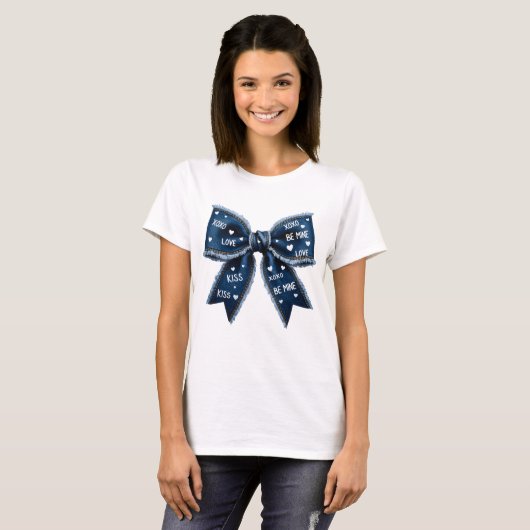 Retro Valentine Bow Denim T-shirt (Voorkant volledig)