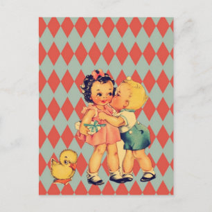 Retro Valentine Kitsch Vintage Kids Feestdagenkaart