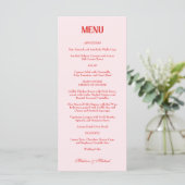 Retro Valentine Wedding Photo Red Pink Menu (Staand voorkant)