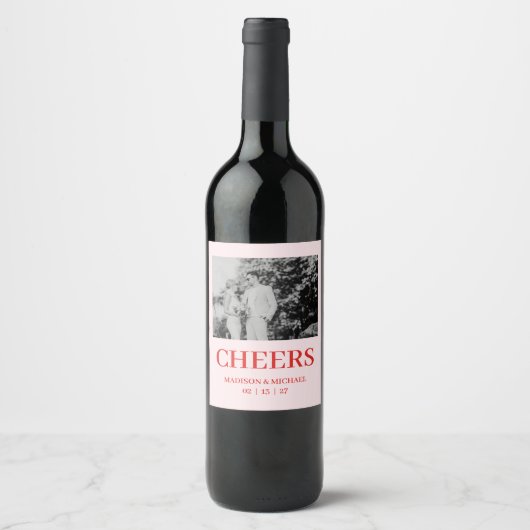 Retro Valentine Wedding Photo Red Pink Wijn Etiket (Voorkant)