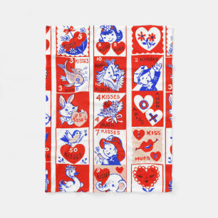 Retro valentinezegelpatroon uit de jaren 50 Kitsch Fleece Deken