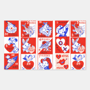 Retro valentinezegelpatroon uit de jaren 50 Kitsch Rechthoekige Sticker