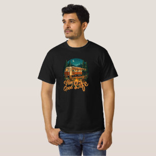 Retro Van Leven Goed Leven Avontuur Kamperen Badge T-shirt