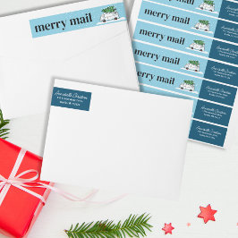 Retro Van Merry Mail Kerstboom Sneeuw Winter