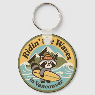 Retro Vancouver Surfende Wasbeer Sleutelhanger