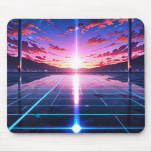 Retro Vaporwave Grid Horizon Anime Muismat
