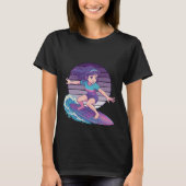 Retro Vaporwave Moon Surfer Anime Girl T-shirt (Voorkant)