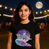 Retro Vaporwave Moon Surfer Anime Girl T-shirt