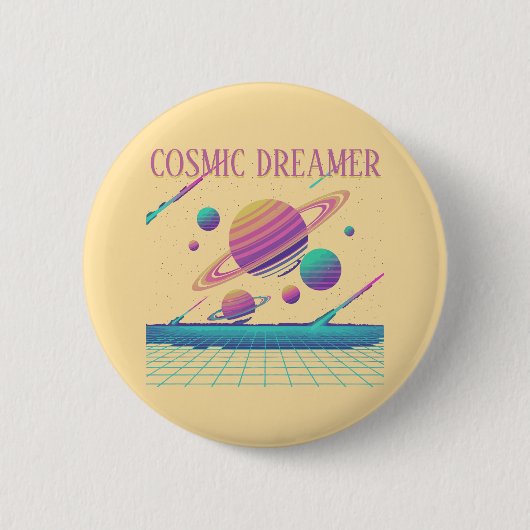 Retro Vaporwave Planeten Synthwave Ronde Button 5,7 Cm (Voorkant)