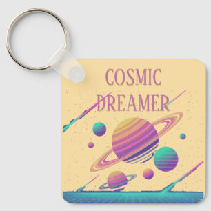 Retro Vaporwave Planeten Synthwave Sleutelhanger