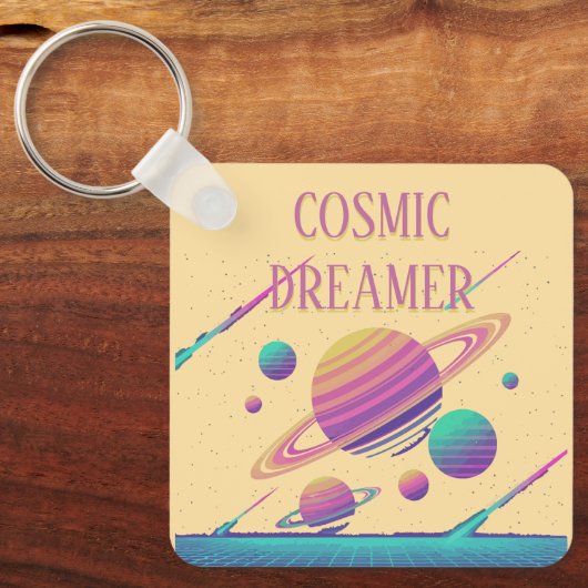 Retro Vaporwave Planets Synthwave Sleutelhanger (Voorkant)