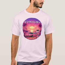 Retro Vaporwave Zonsondergang Auto Esthetiek T-Shi