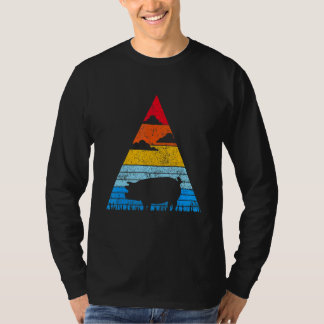 Retro Varken Zonsondergang Silhouet Huis Varkensva T-shirt