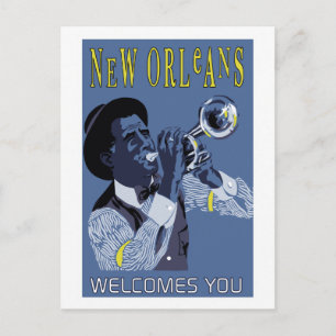 Retro vector Art New Orleans jazz trompetspeler Briefkaart