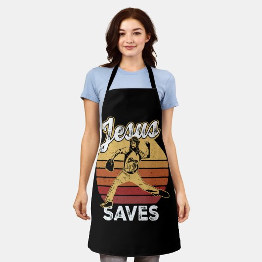 Retro Verdrietige Jezus redt honkbalwerper Fan Schort (Gedragen)