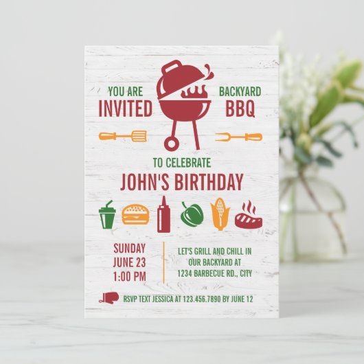 Retro Verjaardag BBQ uitnodiging (Staand voorkant)