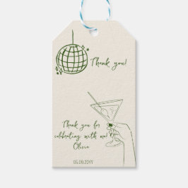 Retro Verjaardag Dank u kaart disco bal cocktail Cadeaulabel