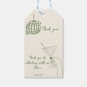 Retro Verjaardag Dank u kaart disco bal cocktail Cadeaulabel