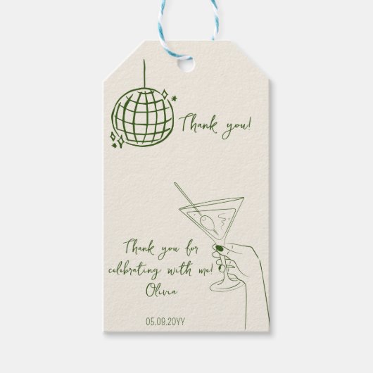 Retro Verjaardag Dank u kaart disco bal cocktail Cadeaulabel (Voorkant)