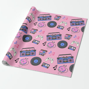 Retro verjaardag muziek jaren 80 cadeaupapier