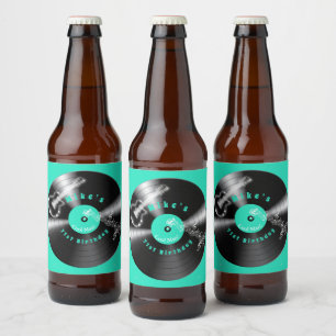 Retro Verjaardag Vinyl Record Rock Music Gitaar Bier Etiket