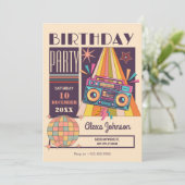 Retro verjaardagsfeestje kaart (Staand voorkant)