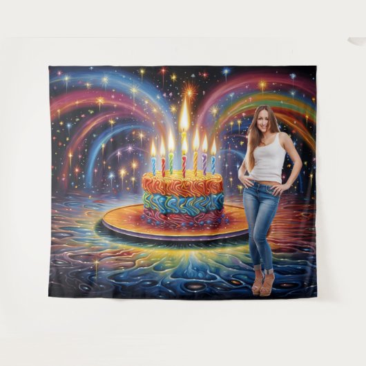 Retro Verjaardagstaart Achtergrond Feest Decoratie Wandkleed (Voorkant (horizontaal))