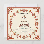 Retro verjaardagstaart Kaart – bloemontwerp (Voorkant)