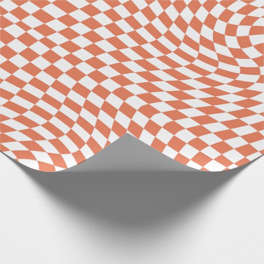 Retro Verkeerde Witte Controles Terracotta Gecontk Cadeaupapier (Hoek)