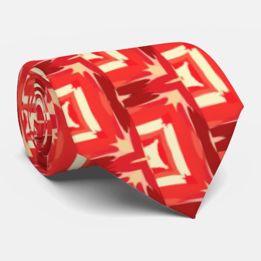 Retro Vermillion Gele Art Deco Print Stropdas (Opgerold)