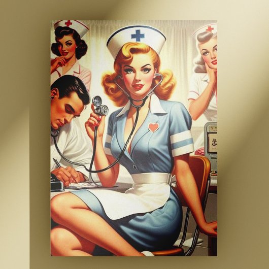Retro verpleegkundige illustratie briefkaart